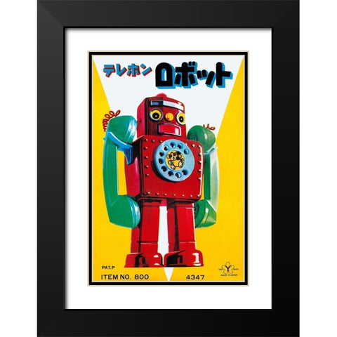 Telephone Robot Black Modern Wood Framed Art Print with Double Matting by Retrobot