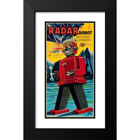 Radar Robot Black Modern Wood Framed Art Print with Double Matting by Retrobot
