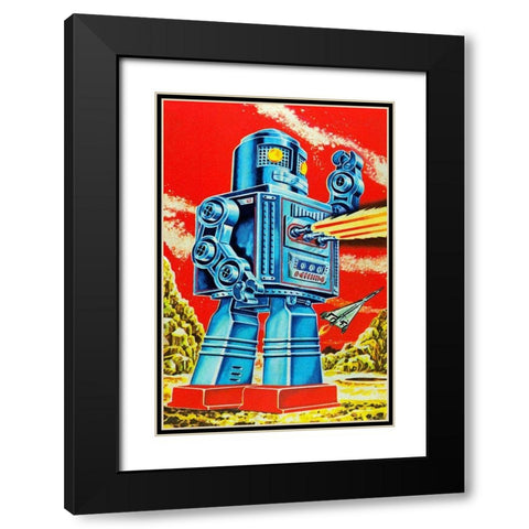 Robo - Movido a Pilhas Black Modern Wood Framed Art Print with Double Matting by Retrobot