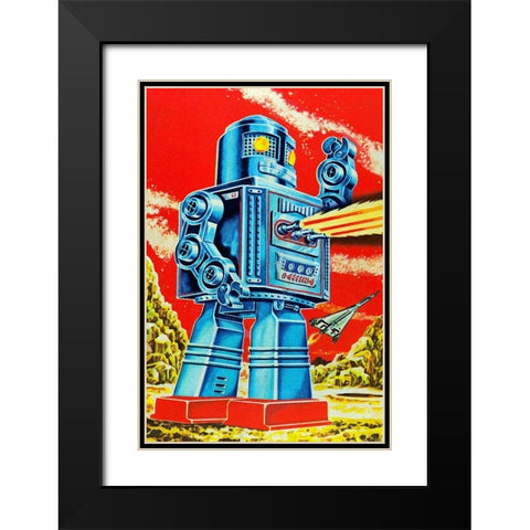 Robo - Movido a Pilhas Black Modern Wood Framed Art Print with Double Matting by Retrobot