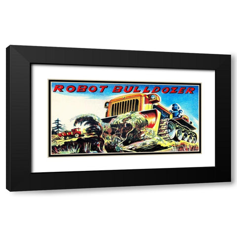 Robot Bulldozer Black Modern Wood Framed Art Print with Double Matting by Retrobot
