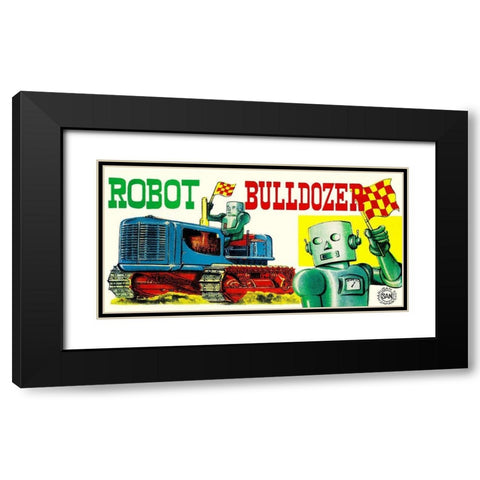 Robot Bulldozer Black Modern Wood Framed Art Print with Double Matting by Retrobot
