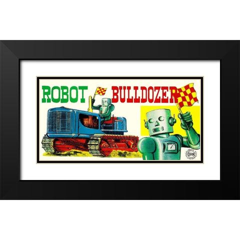 Robot Bulldozer Black Modern Wood Framed Art Print with Double Matting by Retrobot