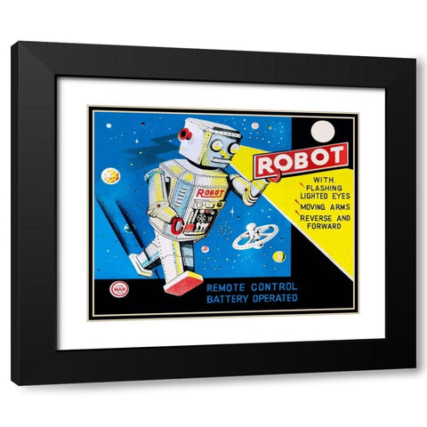 Robot with Flashing Lighted Eyes Black Modern Wood Framed Art Print with Double Matting by Retrobot
