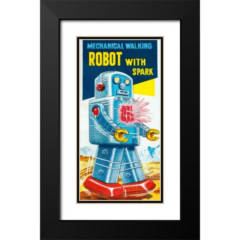Mechanical Walking Robot with Spark Black Modern Wood Framed Art Print with Double Matting by Retrobot