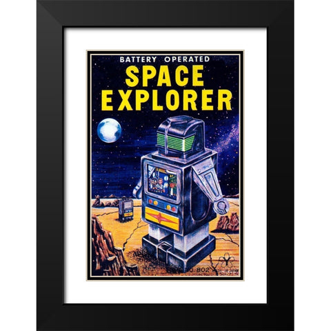 Space Explorer Black Modern Wood Framed Art Print with Double Matting by Retrobot