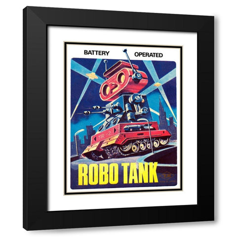Robo Tank Black Modern Wood Framed Art Print with Double Matting by Retrobot
