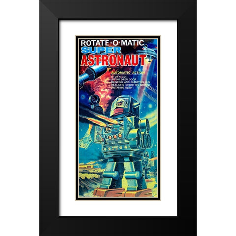 Rotate-O-Matic Super Astronaut Black Modern Wood Framed Art Print with Double Matting by Retrobot