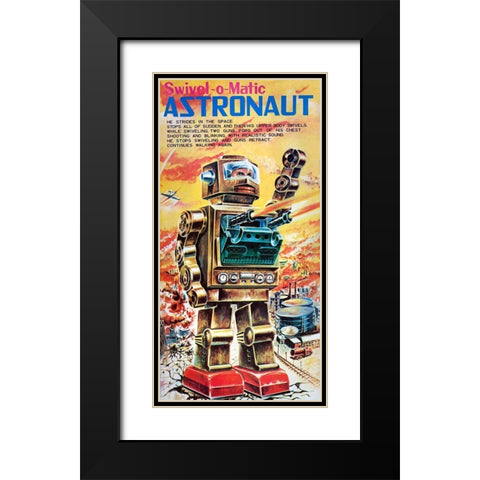 Swivel-o-Matic Astronaut Black Modern Wood Framed Art Print with Double Matting by Retrobot