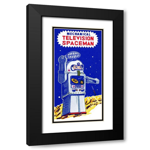Mechanical Television Spaceman Black Modern Wood Framed Art Print with Double Matting by Retrobot