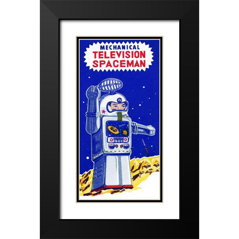 Mechanical Television Spaceman Black Modern Wood Framed Art Print with Double Matting by Retrobot