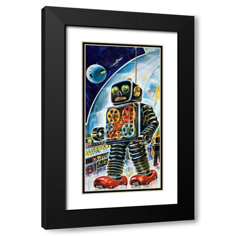 Gear Robot Black Modern Wood Framed Art Print with Double Matting by Retrobot