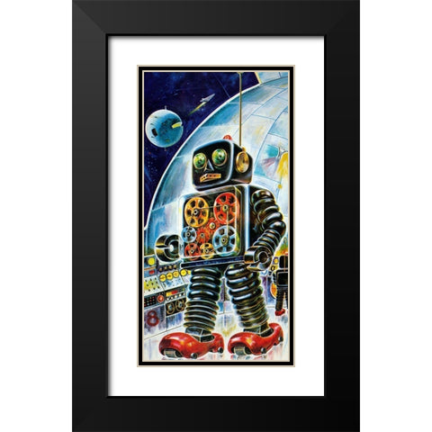 Gear Robot Black Modern Wood Framed Art Print with Double Matting by Retrobot