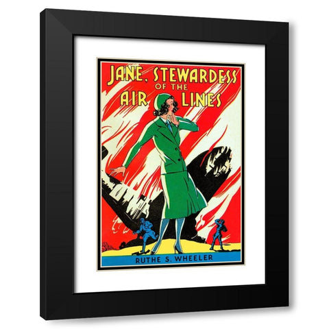 Jane, Stewardes of the Air Lines Black Modern Wood Framed Art Print with Double Matting by Retrotravel