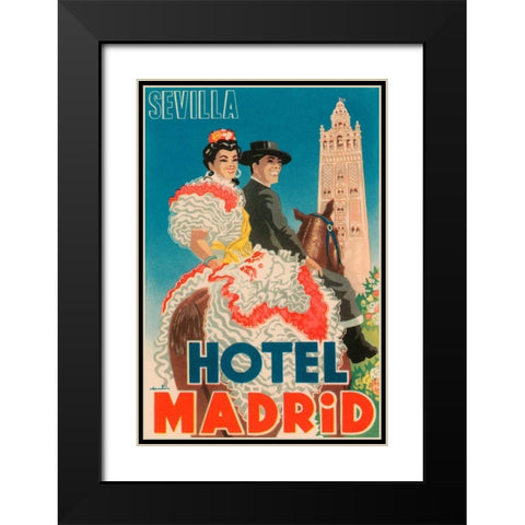 Hotel Madrid Black Modern Wood Framed Art Print with Double Matting by Retrotravel