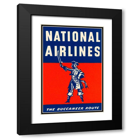 Nation Airlines - The Buccaneer Route Black Modern Wood Framed Art Print with Double Matting by Retrotravel