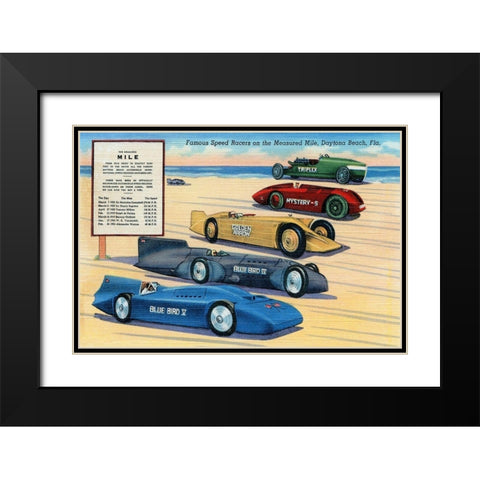 Famous Speed Racers on the Measured Mile Black Modern Wood Framed Art Print with Double Matting by Retrotravel