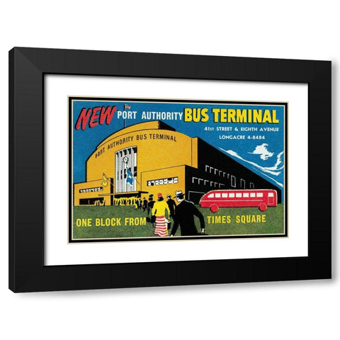 New Port Authority Bus Terminal Black Modern Wood Framed Art Print with Double Matting by Retrotravel