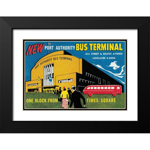New Port Authority Bus Terminal Black Modern Wood Framed Art Print with Double Matting by Retrotravel