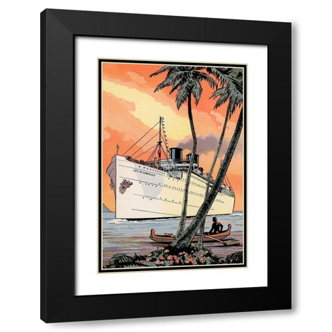 City of Honolulu Black Modern Wood Framed Art Print with Double Matting by Retrotravel