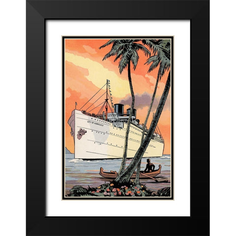 City of Honolulu Black Modern Wood Framed Art Print with Double Matting by Retrotravel