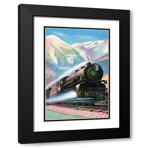Steaming Full Speed Ahead Black Modern Wood Framed Art Print with Double Matting by Retrotravel