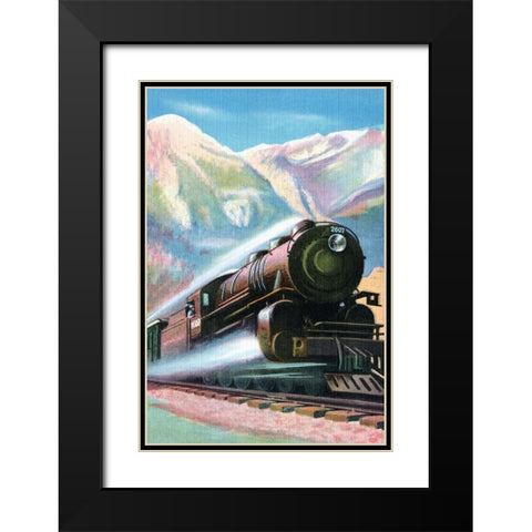 Steaming Full Speed Ahead Black Modern Wood Framed Art Print with Double Matting by Retrotravel