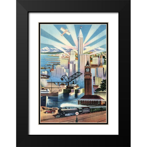 Modern Deco Empire Black Modern Wood Framed Art Print with Double Matting by Retrotravel