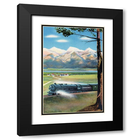Northern Pacific Scenic Route Black Modern Wood Framed Art Print with Double Matting by Retrotravel