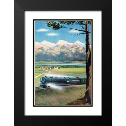 Northern Pacific Scenic Route Black Modern Wood Framed Art Print with Double Matting by Retrotravel