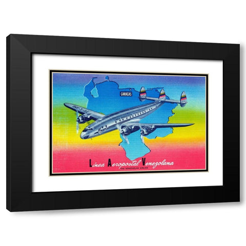 Linea Aeropostal Venezolana; The Venezuelan Airline Black Modern Wood Framed Art Print with Double Matting by Retrotravel