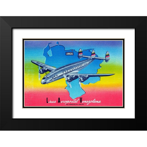 Linea Aeropostal Venezolana; The Venezuelan Airline Black Modern Wood Framed Art Print with Double Matting by Retrotravel