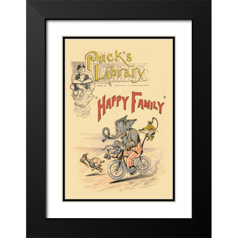 Happy Family Black Modern Wood Framed Art Print with Double Matting by Vintage Elephant