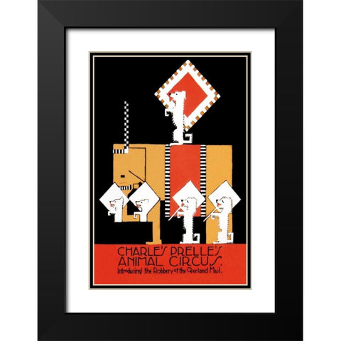 Charles Prelles Animal Circus Black Modern Wood Framed Art Print with Double Matting by Vintage Elephant