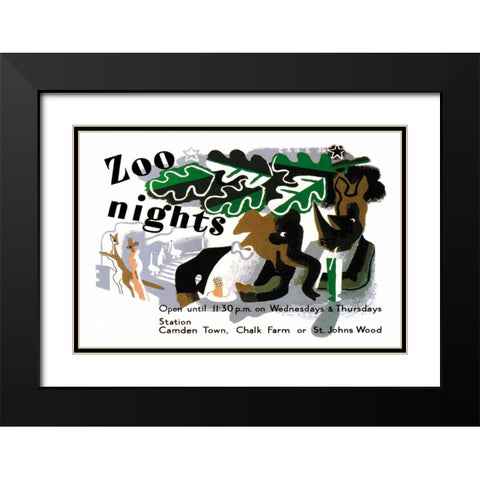 Zoo Nights Black Modern Wood Framed Art Print with Double Matting by Vintage Elephant