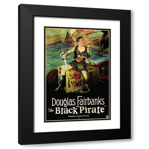 Movie Poster: Douglas Fairbanks - The Black Pirate Black Modern Wood Framed Art Print with Double Matting by Illustrator, Unknown 20th Century American