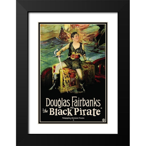 Movie Poster: Douglas Fairbanks - The Black Pirate Black Modern Wood Framed Art Print with Double Matting by Illustrator, Unknown 20th Century American