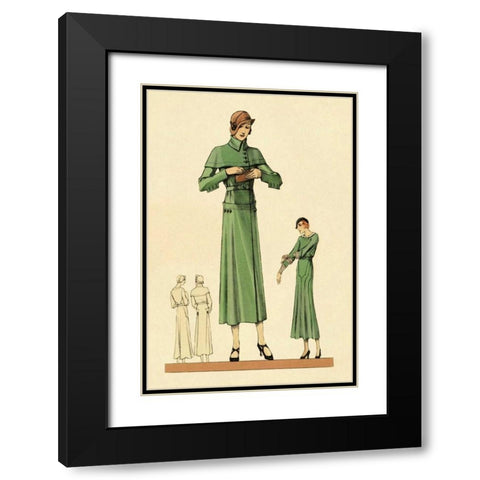 Emerald Dress and Overcoat Black Modern Wood Framed Art Print with Double Matting by Vintage Fashion