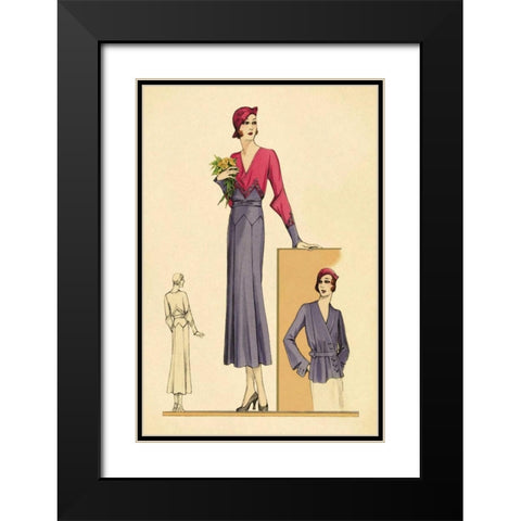 Sunday Dress in Periwinkle and Magenta Black Modern Wood Framed Art Print with Double Matting by Vintage Fashion