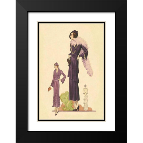 Modern Violet Dress with Boa Black Modern Wood Framed Art Print with Double Matting by Vintage Fashion