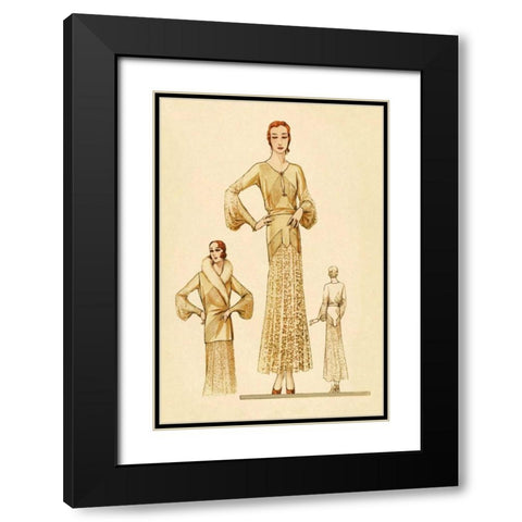Winter Dress and Overcoat in Yellow Black Modern Wood Framed Art Print with Double Matting by Vintage Fashion