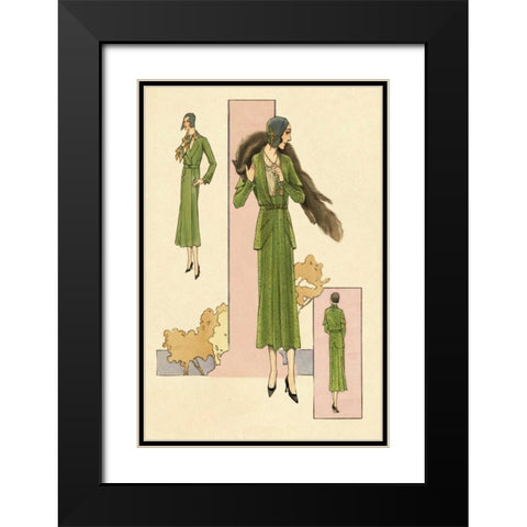 Emerald Suit with Stole Black Modern Wood Framed Art Print with Double Matting by Vintage Fashion