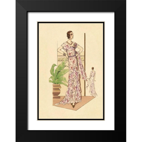 Layered Summer Dress in Flower Print Black Modern Wood Framed Art Print with Double Matting by Vintage Fashion