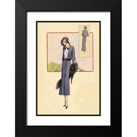 Stylish Blue Suit with Stole Black Modern Wood Framed Art Print with Double Matting by Vintage Fashion