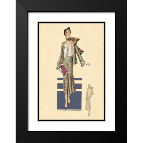 Stylish Daytime Suit and Scarf Black Modern Wood Framed Art Print with Double Matting by Vintage Fashion