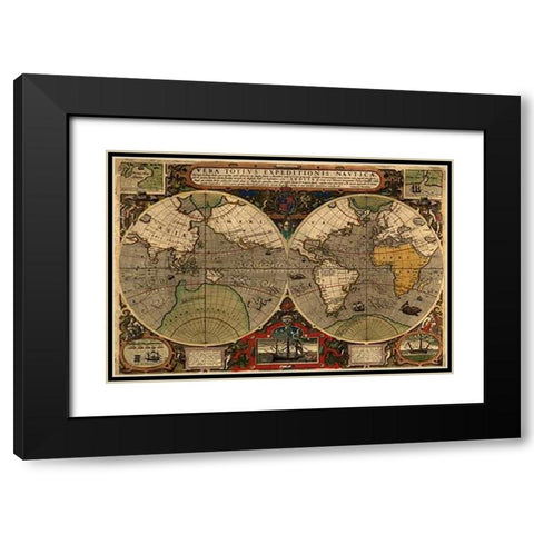 Vera Totius Expeditionis Nautica Black Modern Wood Framed Art Print with Double Matting by Ortelius, Abraham