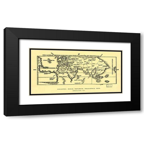 Early World Map Black Modern Wood Framed Art Print with Double Matting by Reisch, Gregor