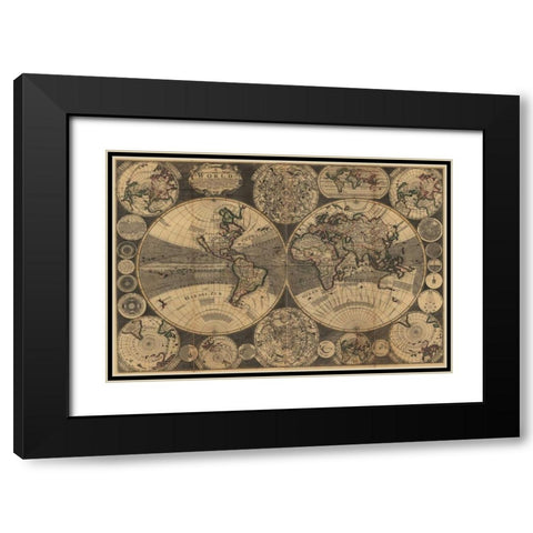 World Map with Planets Black Modern Wood Framed Art Print with Double Matting by Godson, W.