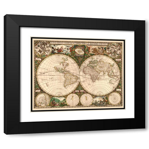 World Map Black Modern Wood Framed Art Print with Double Matting by De Wit, Frederick