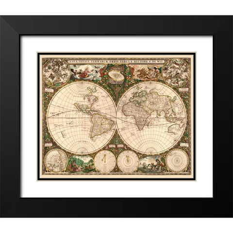 World Map Black Modern Wood Framed Art Print with Double Matting by De Wit, Frederick